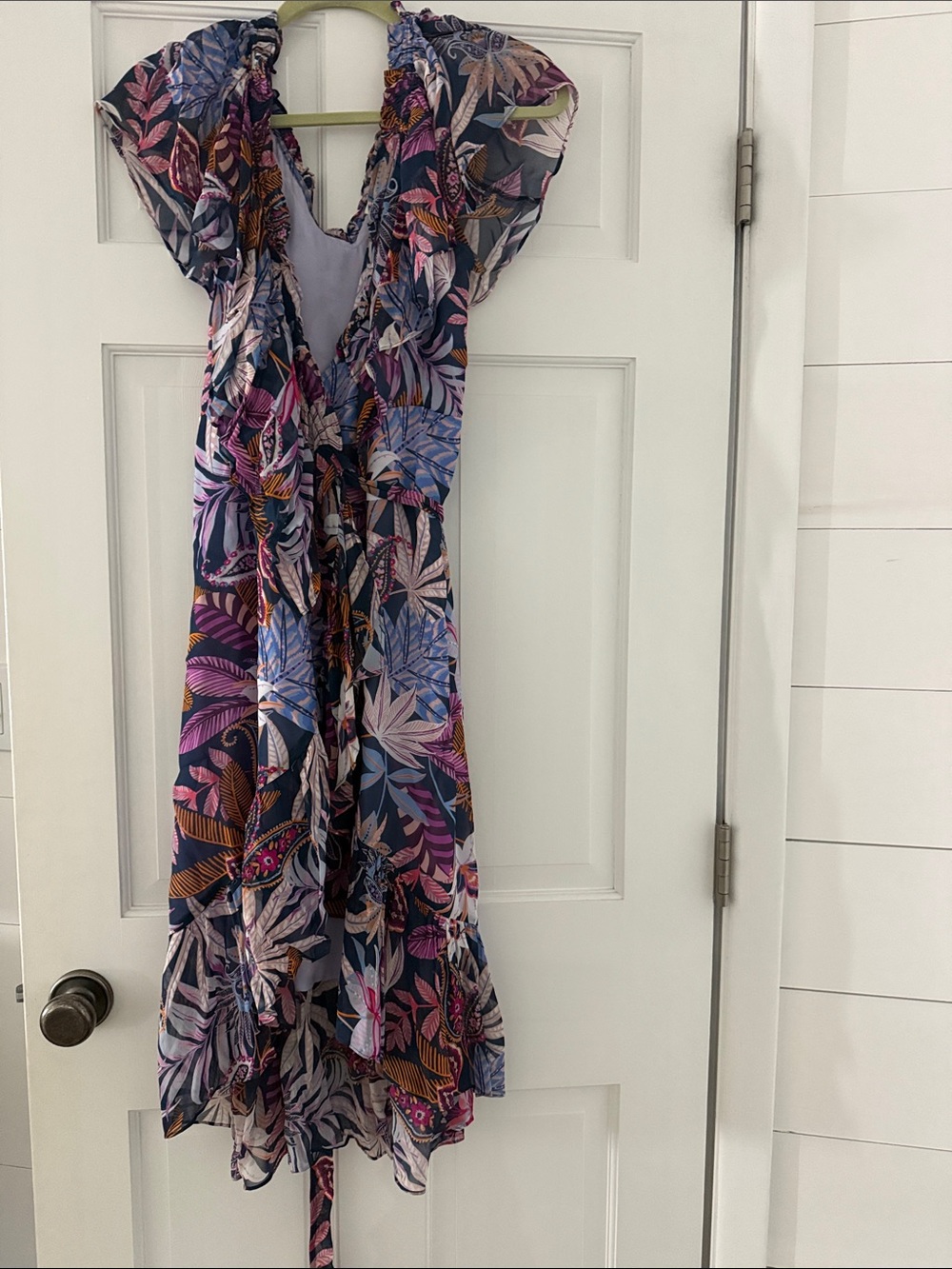 Hale Bob Navy Multi Tropical Ruffle Midi Dress